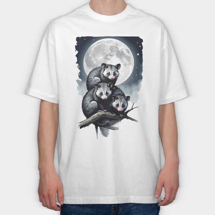 Moonlit Three Opossum, Tricou Oversize Barbati (Unisex)