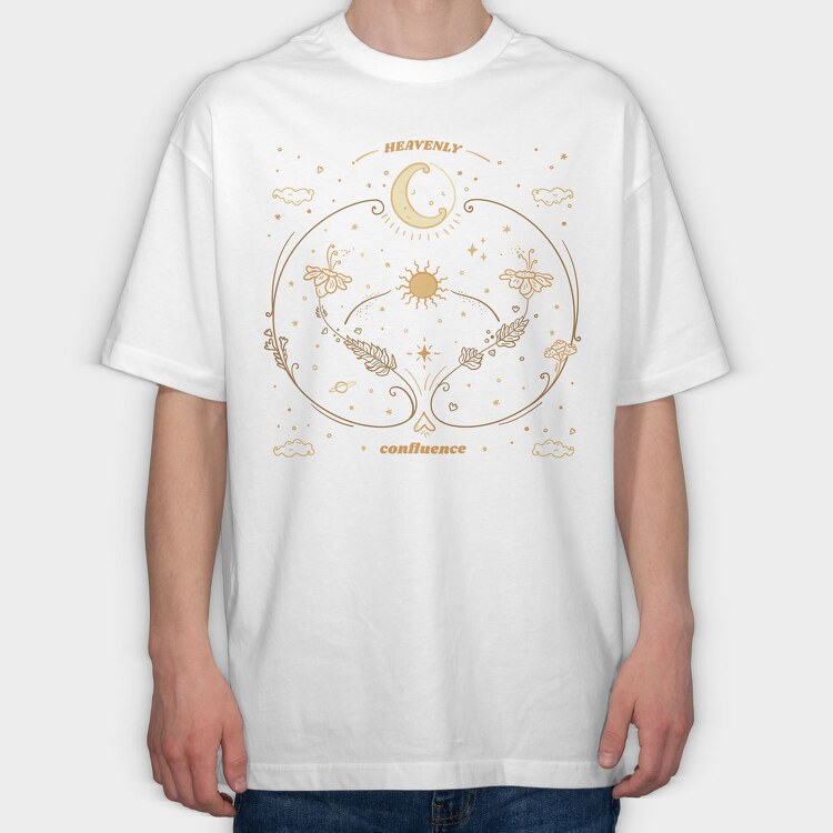 Moon Circle And Wildflowers Stars Sun Planets Tote 10, Tricou Oversize Barbati (Unisex)