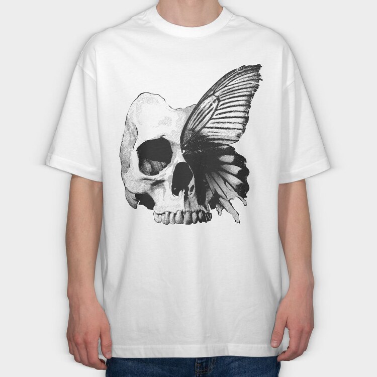 Skull And Butterfly Hand Drawn Tote, Tricou Oversize Barbati (Unisex)