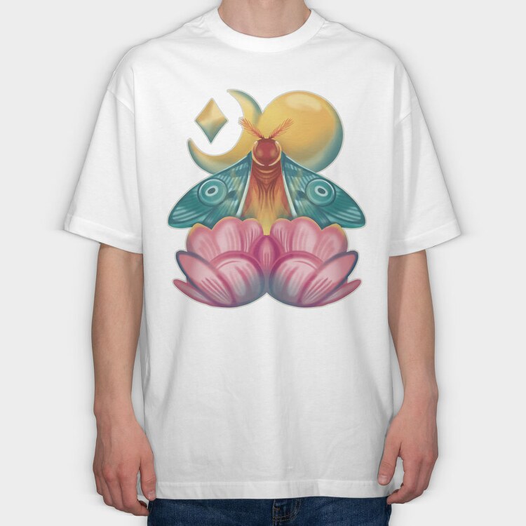 Moth Insect With Lunar Flowers, Tricou Oversize Barbati (Unisex)