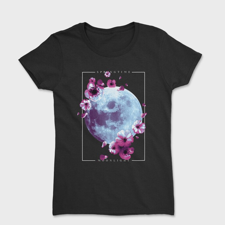 Moon And Flowers Japanese Spring, Tricou Femei