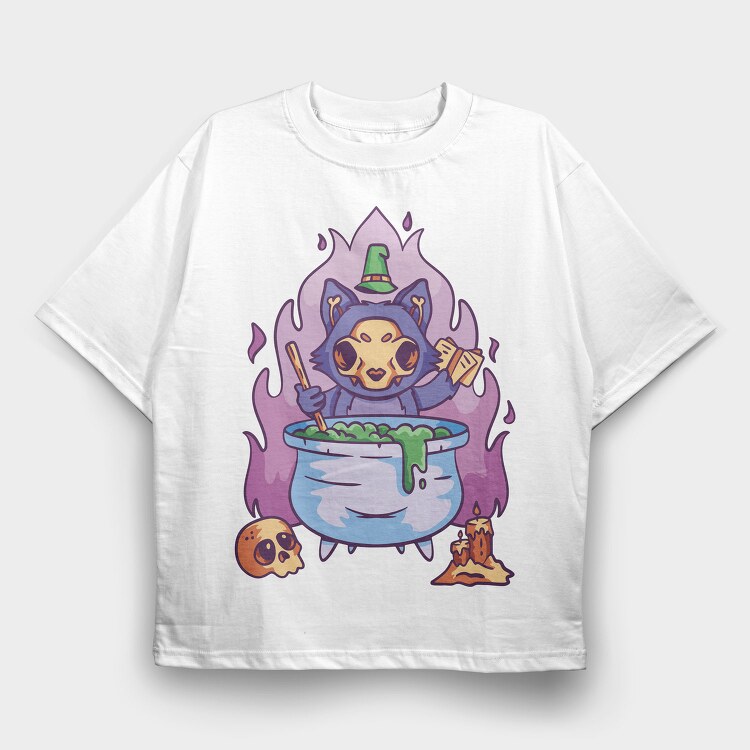 Skull Cat Gothic Witch Cake, Tricou Oversize Barbati (Unisex)
