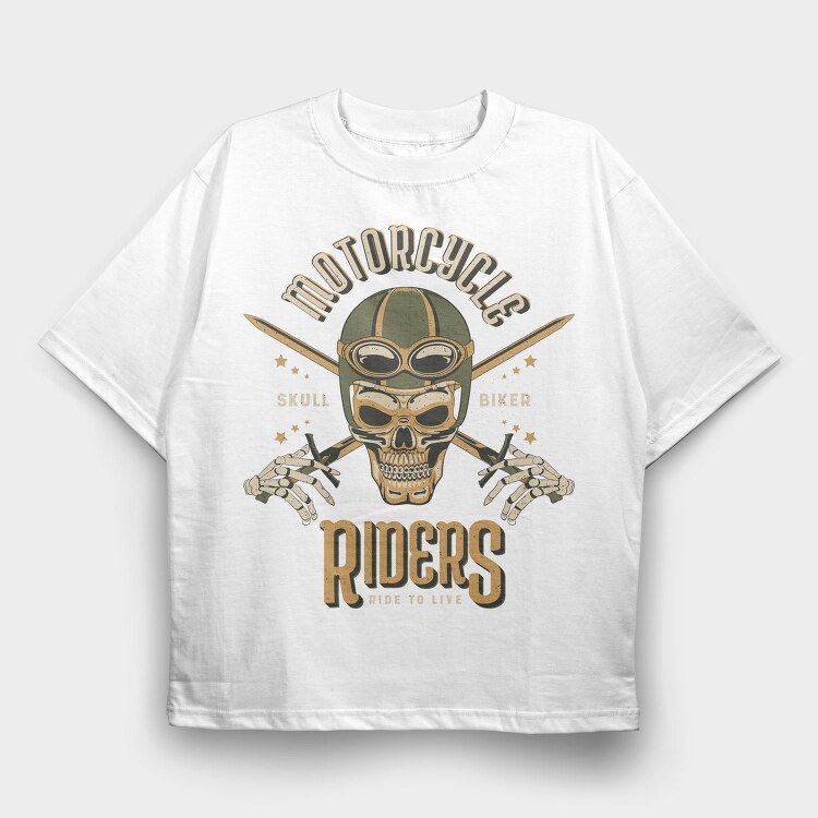 Skull Biker 04, Tricou Oversize Barbati (Unisex)