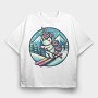 Skiing Unicorn Winter Scene Sky, Tricou Oversize Barbati (Unisex)
