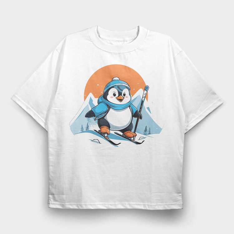 Skiing Penguin Sky, Tricou Oversize Barbati (Unisex)