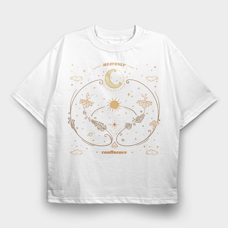 Moon Circle And Wildflowers Stars Sun Planets Tote 10, Tricou Oversize Barbati (Unisex)