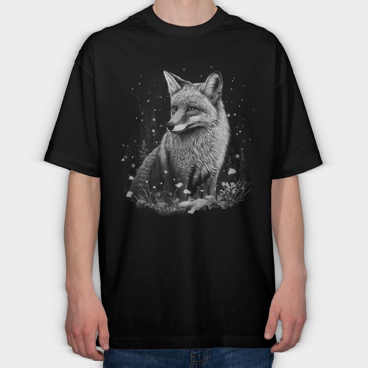 Monochrome Fox Snow Realistic, Tricou Oversize Barbati (Unisex)