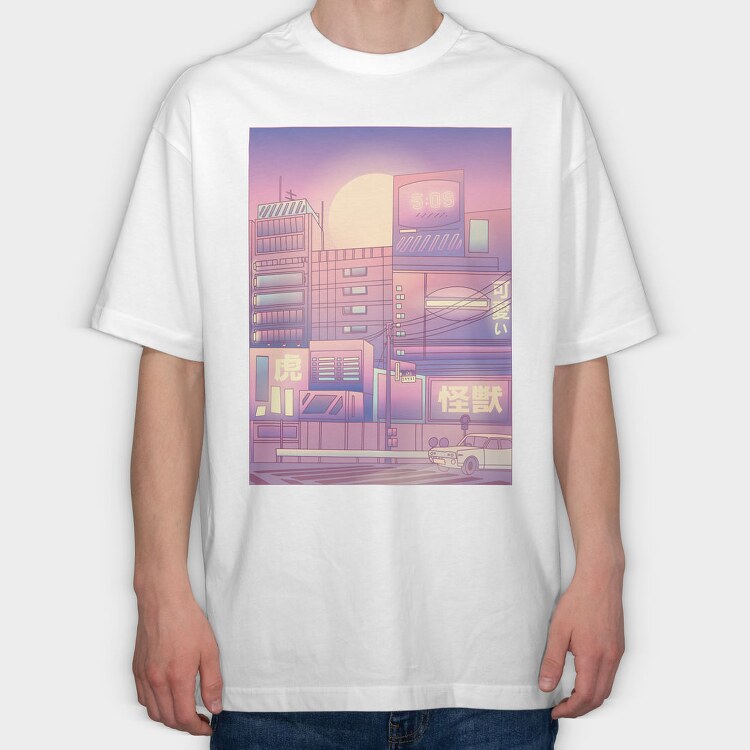 Monochromatic Vaporwave Japan City, Tricou Oversize Barbati (Unisex)