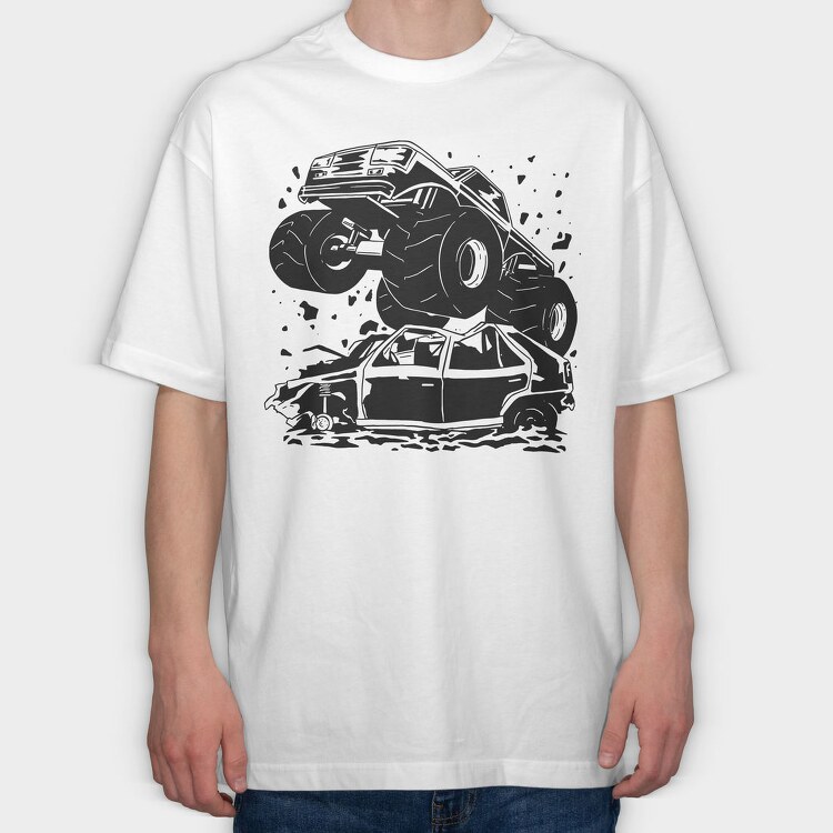 Monster Truck And Car, Tricou Oversize Barbati (Unisex)