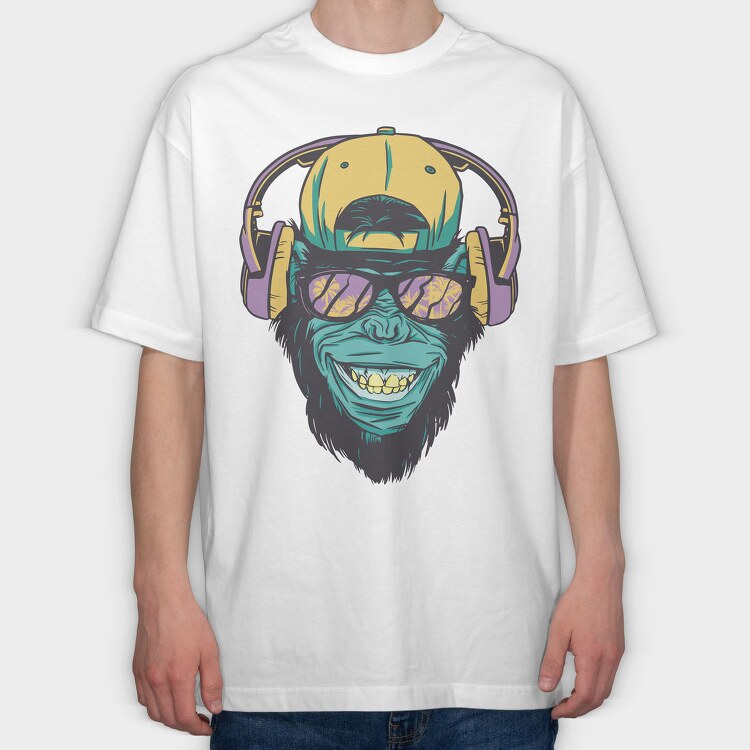 Monkey With Headphones, Tricou Oversize Barbati (Unisex)