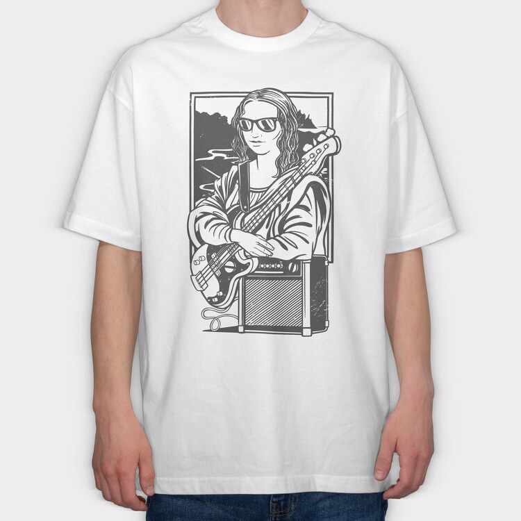 Mona Lisa Electric Guitar Rock, Tricou Oversize Barbati (Unisex)
