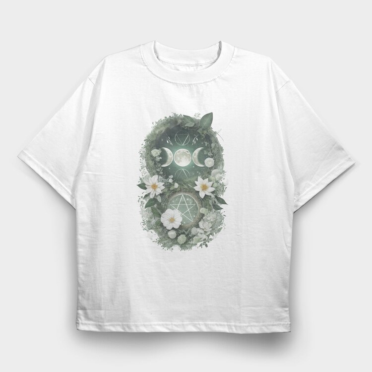 Moon And Flower Magic, Tricou Oversize Barbati (Unisex)