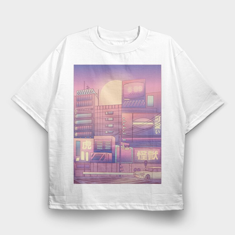 Monochromatic Vaporwave Japan City, Tricou Oversize Barbati (Unisex)