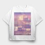 Monochromatic Vaporwave Japan City, Tricou Oversize Barbati (Unisex)
