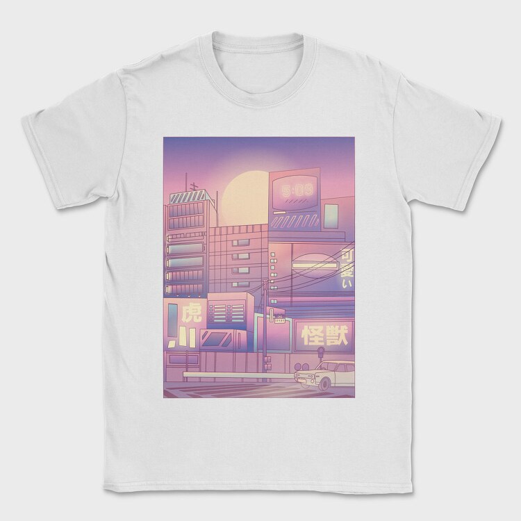 Monochromatic Vaporwave Japan City, Tricou Barbati (Unisex)