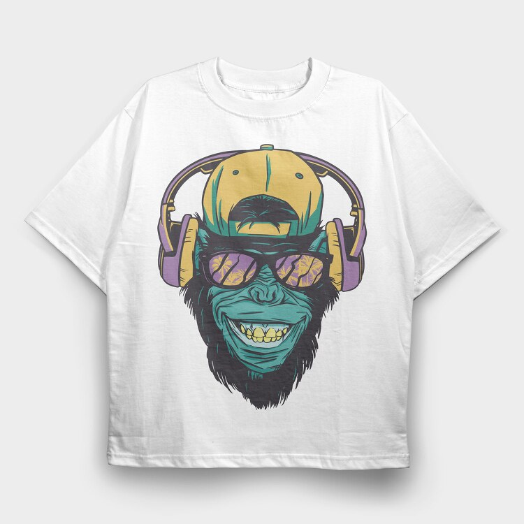 Monkey With Headphones, Tricou Oversize Barbati (Unisex)