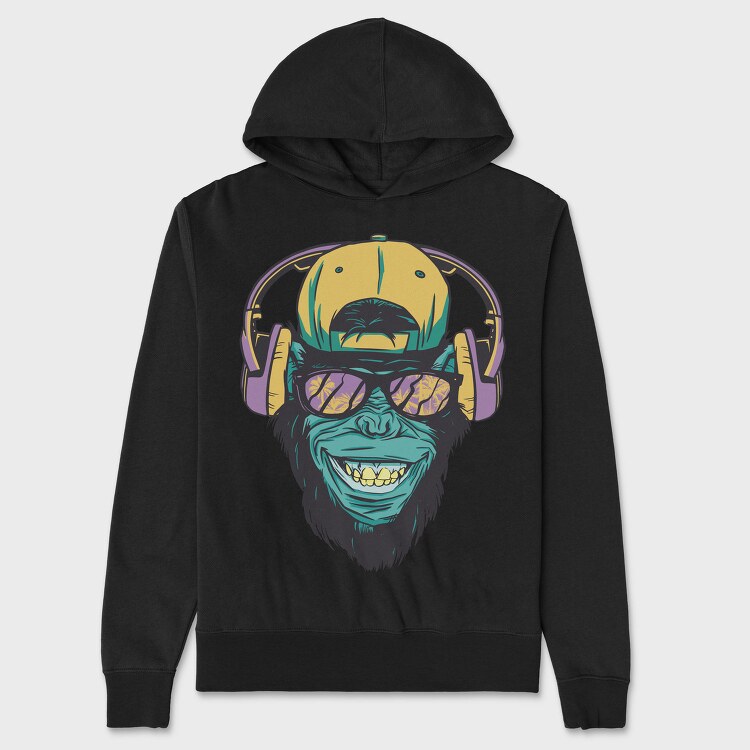 Monkey With Headphones, Hanorac Oversize Barbati (Unisex)