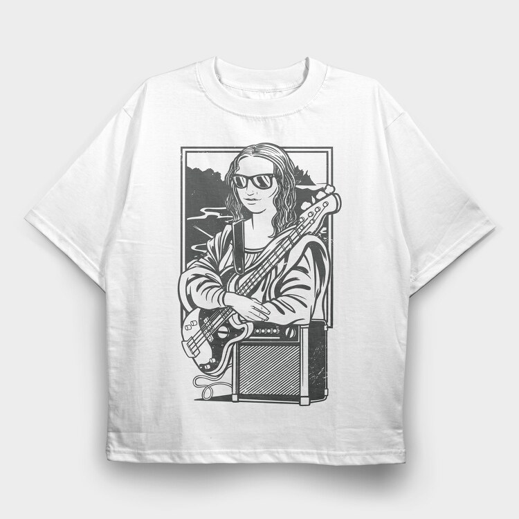 Mona Lisa Electric Guitar Rock, Tricou Oversize Barbati (Unisex)