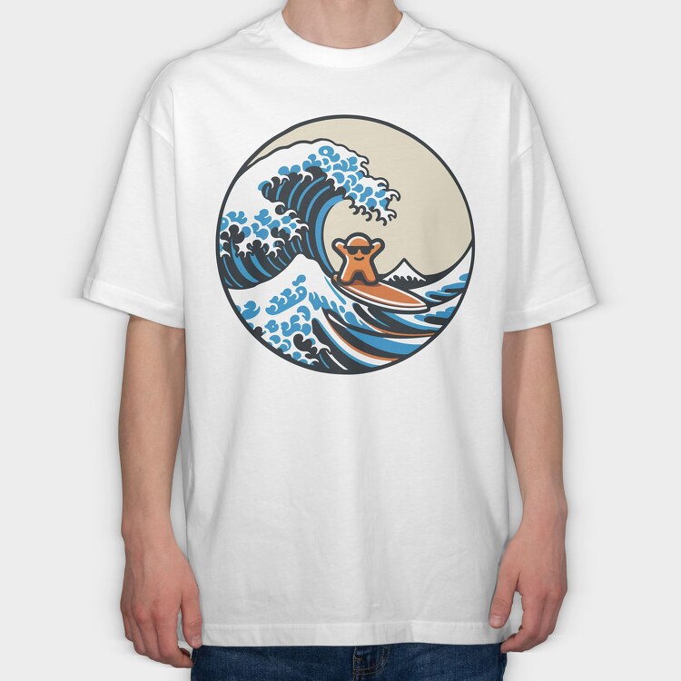 Great Wave With Meeple Surf, Tricou Oversize Barbati (Unisex)