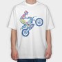 Sketched Motocross Bike Wheeling, Tricou Oversize Barbati (Unisex)