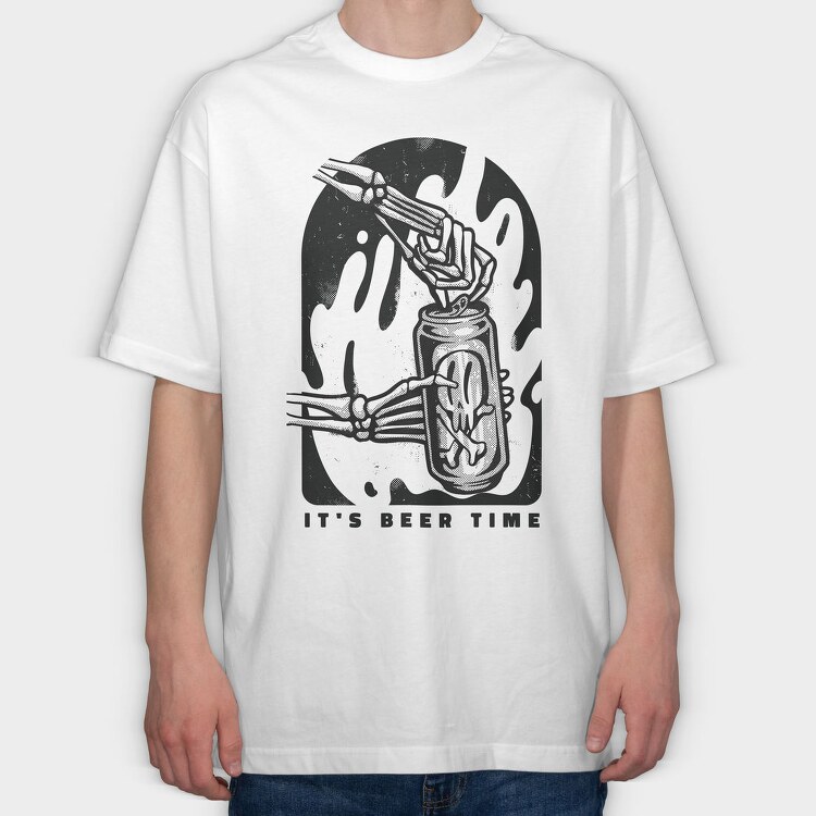 Skeleton Opening Beer Can It S Beer Time, Tricou Oversize Barbati (Unisex)