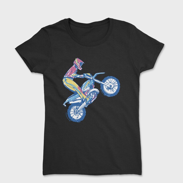 Sketched Motocross Bike Wheeling, Tricou Femei