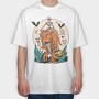 Skeleton Riding T Rex With Pumpkin, Tricou Oversize Barbati (Unisex)