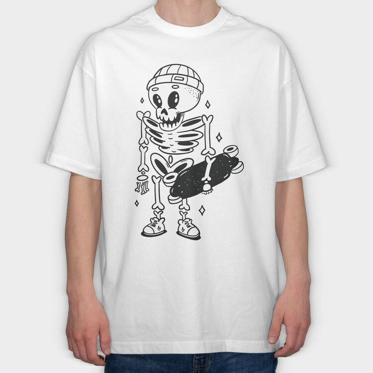 Skeleton With Skateboard Skate Skull, Tricou Oversize Barbati (Unisex)