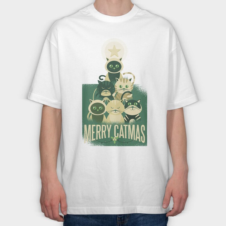 Merry Catmas Christmas, Tricou Oversize Barbati (Unisex)