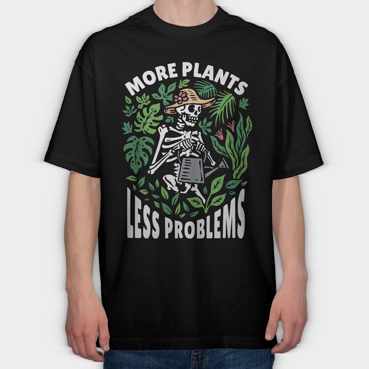 Skeleton Watering House Plants, Tricou Oversize Barbati (Unisex)