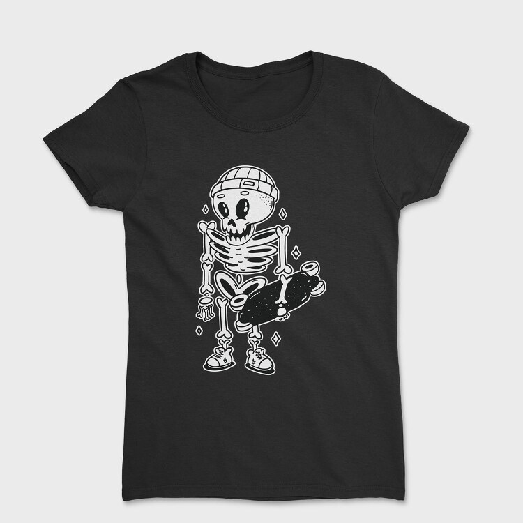 Skeleton With Skateboard Skate Skull, Tricou Femei