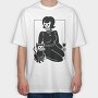 Skeleton Girl And Cat, Tricou Oversize Barbati (Unisex)