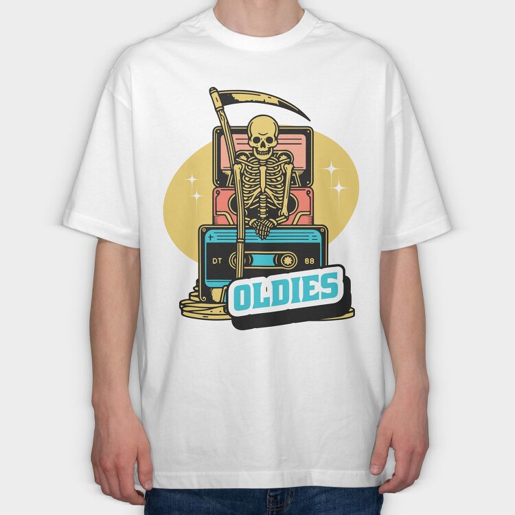 Skeleton With Oldies Cassettes, Tricou Oversize Barbati (Unisex)