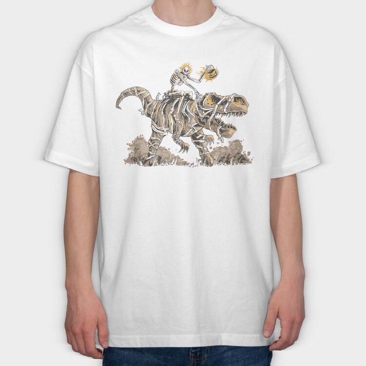 Skeleton Riding Mummy Dinosaur T Rex, Tricou Oversize Barbati (Unisex)