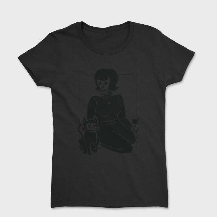 Skeleton Girl And Cat, Tricou Femei