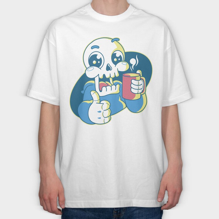Skeleton Reaper Drinking Grim Coffee, Tricou Oversize Barbati (Unisex)
