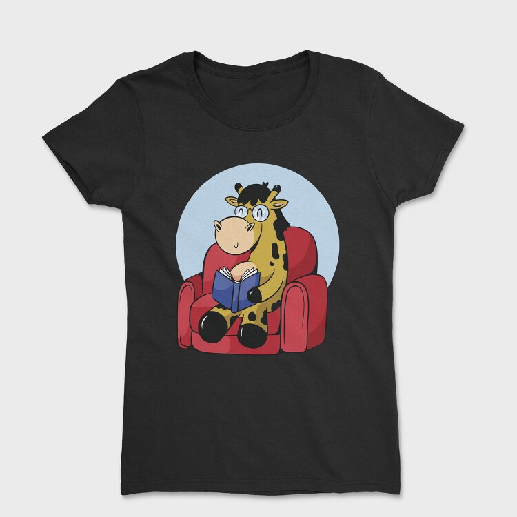 Giraffe Reading In Couch Jiraffe, Tricou Femei