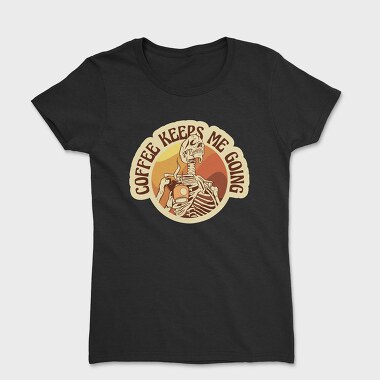 Skeleton With Coffee Retro Sunset, Tricou Femei