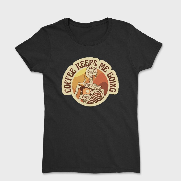 Skeleton With Coffee Retro Sunset, Tricou Femei