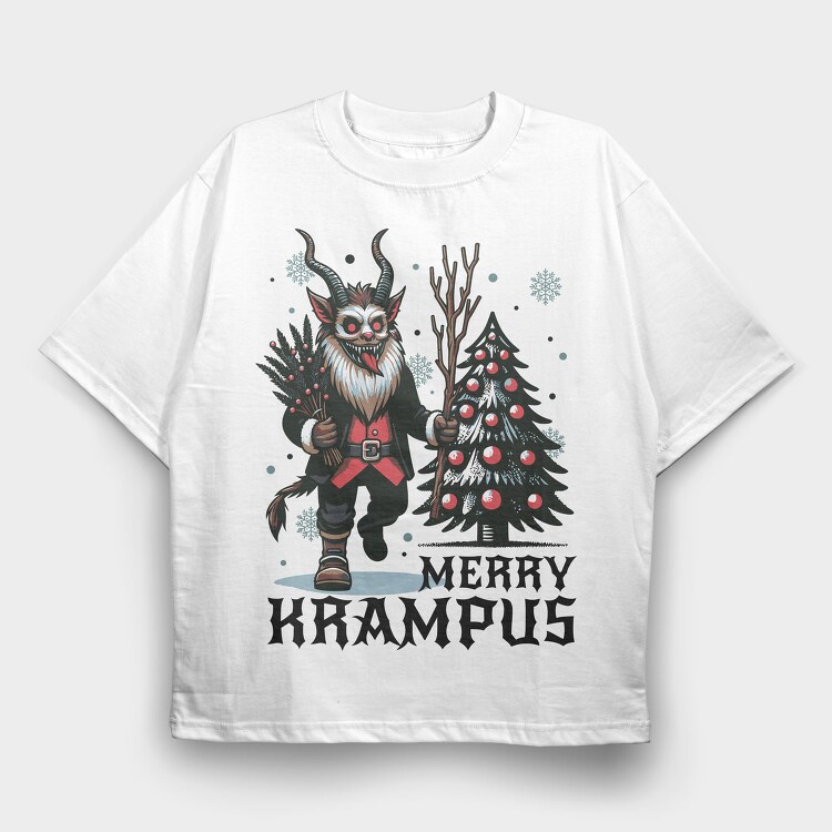 Merry Dark Krampus Cartoon, Tricou Oversize Barbati (Unisex)