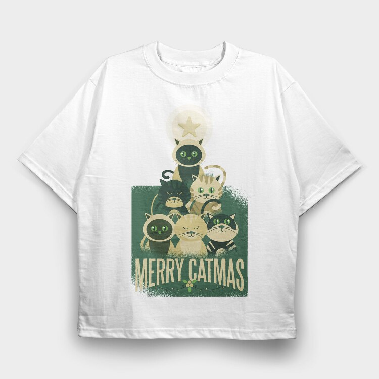 Merry Catmas Christmas, Tricou Oversize Barbati (Unisex)
