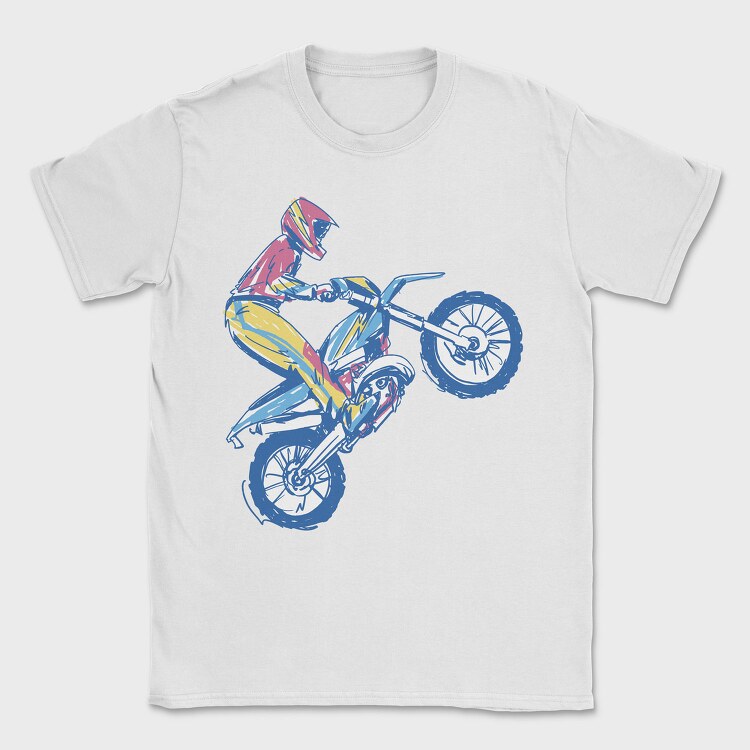 Sketched Motocross Bike Wheeling, Tricou Barbati (Unisex)