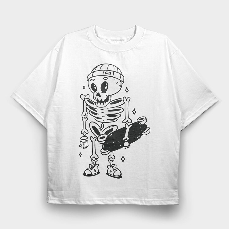 Skeleton With Skateboard Skate Skull, Tricou Oversize Barbati (Unisex)