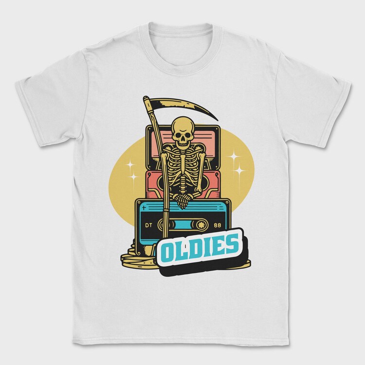 Skeleton With Oldies Cassettes, Tricou Barbati (Unisex)