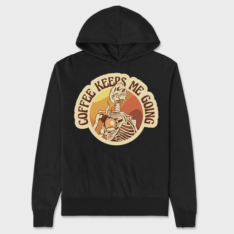 Skeleton With Coffee Retro Sunset, Hanorac Oversize Barbati (Unisex)