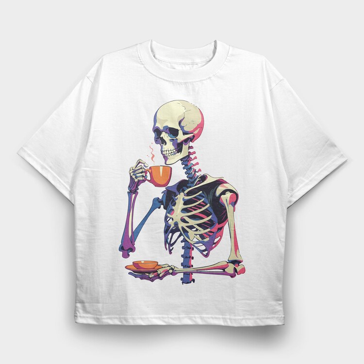 Skeleton Tea Coffee, Tricou Oversize Barbati (Unisex)