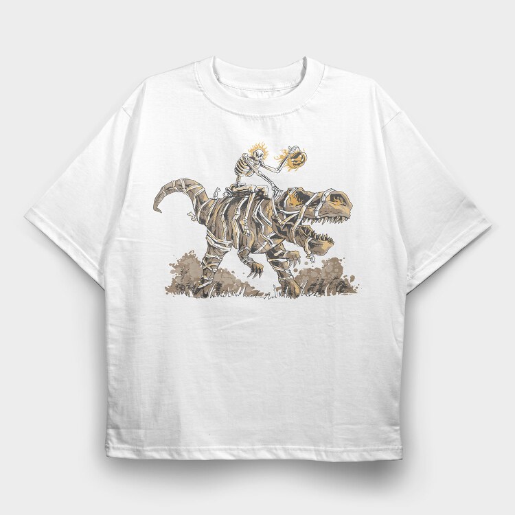 Skeleton Riding Mummy Dinosaur T Rex, Tricou Oversize Barbati (Unisex)