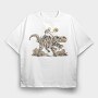 Skeleton Riding Mummy Dinosaur T Rex, Tricou Oversize Barbati (Unisex)