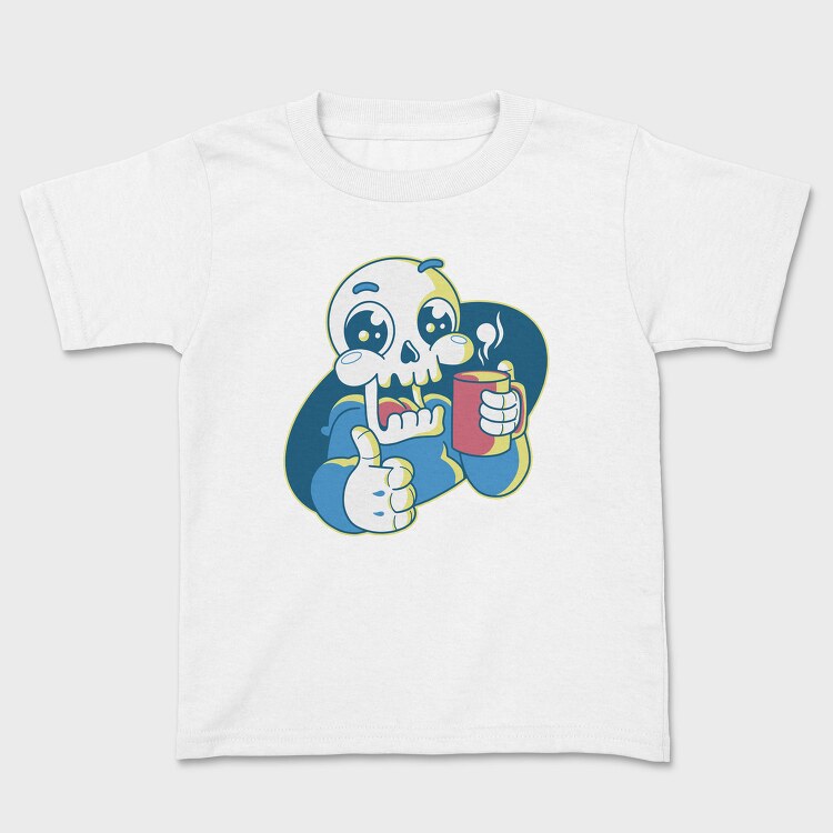 Skeleton Reaper Drinking Grim Coffee, Tricou Copii