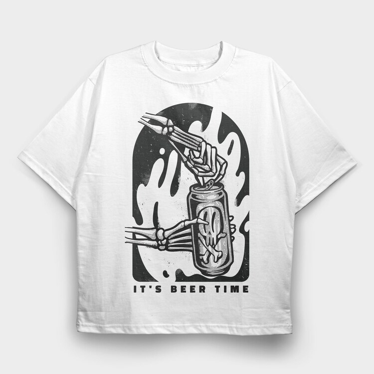 Skeleton Opening Beer Can It S Beer Time, Tricou Oversize Barbati (Unisex)